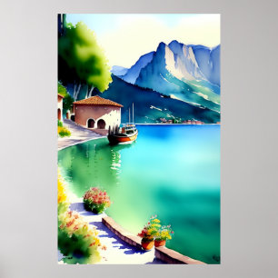 Lake Garda (Lago di Garda) Watercolour Painting Poster