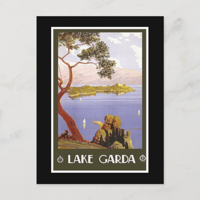 "Lake Garda" Vintage Italian Travel Poster Postcard (Front)