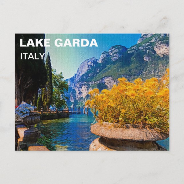 Lake Garda & Yellow Flowers Oil Painting Postcard (Front)