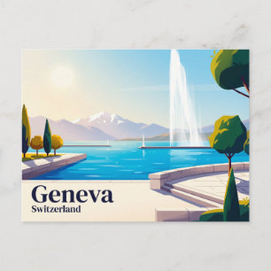 Lake Geneva and Jet d'Eau Switzerland Postcard