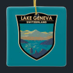 Lake Geneva Switzerland Travel Art Vintage<br><div class="desc">Lake Geneva on the Switzerland side vector art design. Lake Geneva (or Lac Léman) is a crescent-shaped lake shared between France and Switzerland,  and overlooked by the Alps.</div>