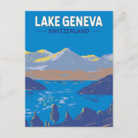 Lake Geneva Switzerland Travel Art Vintage
