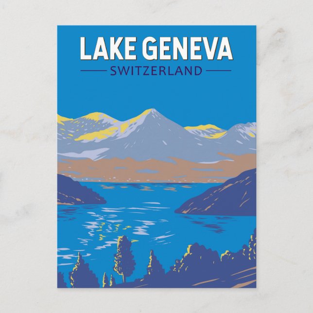 Lake Geneva Switzerland Travel Art Vintage Postcard (Front)