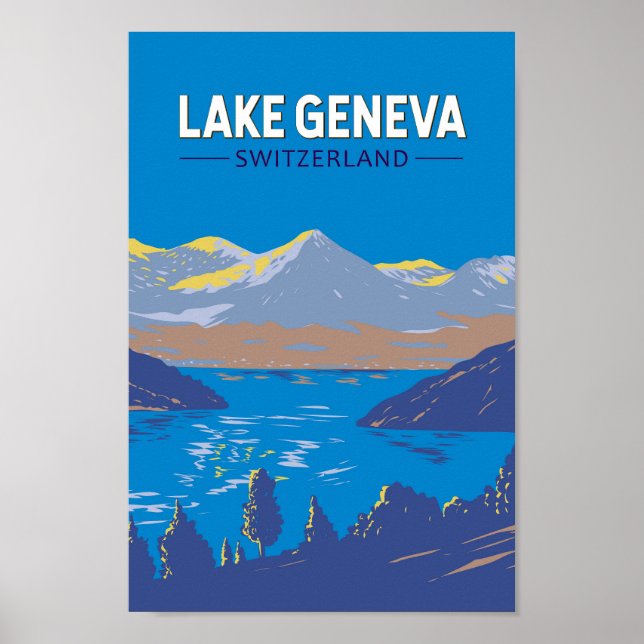 Lake Geneva Switzerland Travel Art Vintage Poster (Front)