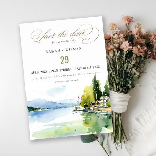 Lake Geneva Switzerland Watercolor Scape Wedding Save The Date