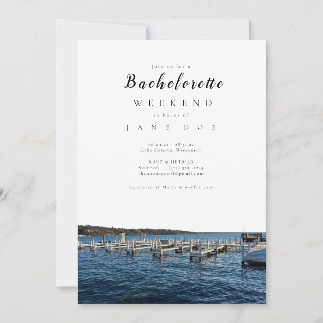 Lake Geneva Wisconsin Bachelorette Party Invitation (Front)