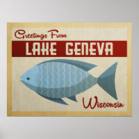 Lake Geneva Wisconsin Blue Fish Vintage Travel