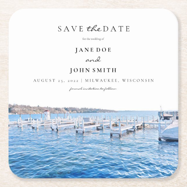 Lake Geneva Wisconsin Paper Coaster Save the Date (Front)