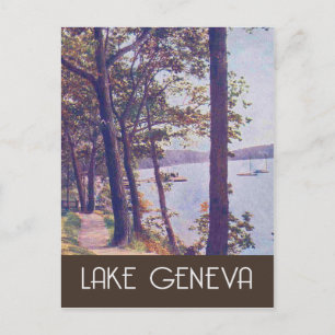 Lake Geneva, Wisconsin, vintage travel style Postcard