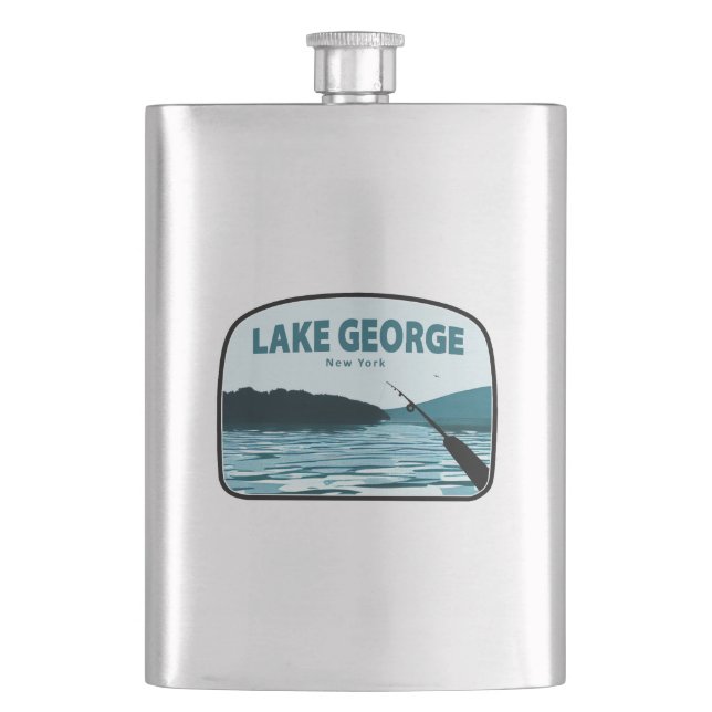Lake George New York Fishing Rod Hip Flask (Front)
