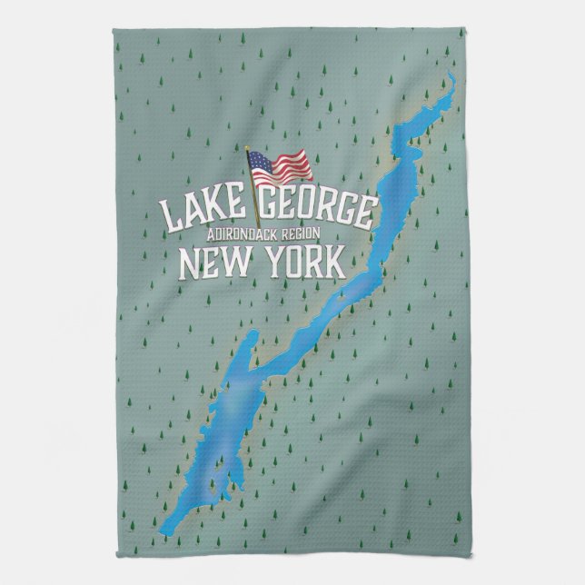 Lake George New York Map Tea Towel (Vertical)