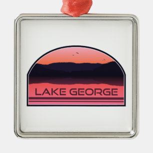 Lake George New York Red Sunrise Metal Tree Decoration