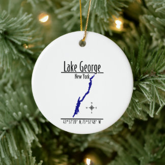 Lake George New York Shoreline Map Circle Ceramic Tree Decoration