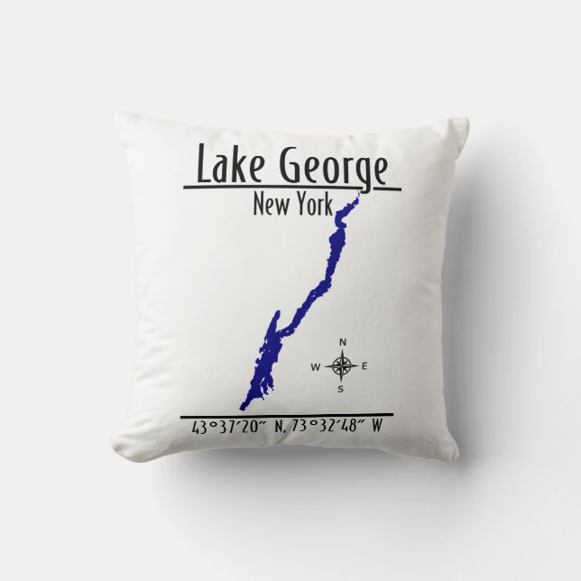 Lake George New York Shoreline Map Coordinates Cushion (Front)