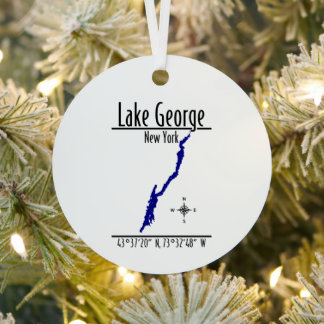 Lake George New York Shoreline Map Metal Circle Tree Decoration
