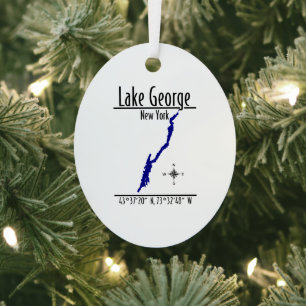 Lake George New York Shoreline Map Metal Oval Tree Decoration