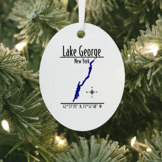 Lake George New York Shoreline Map Metal Oval Tree Decoration