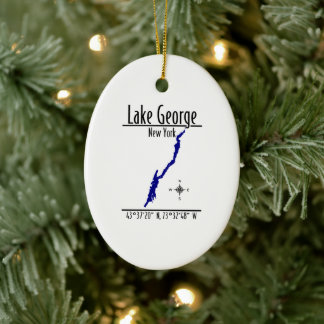 Lake George New York Shoreline Map Oval Ceramic Tree Decoration