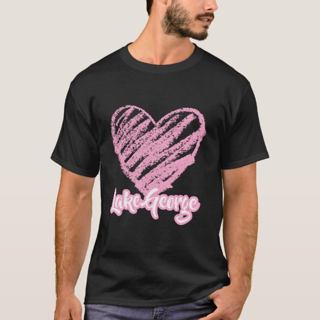 Lake George New York Vacation Love Pink Heart T-Shirt (Front)
