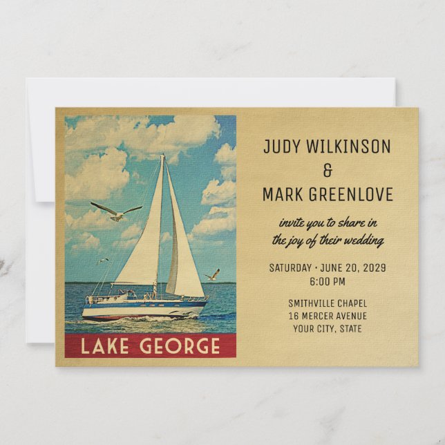 Lake George Wedding Invitation Sailboat (Front)