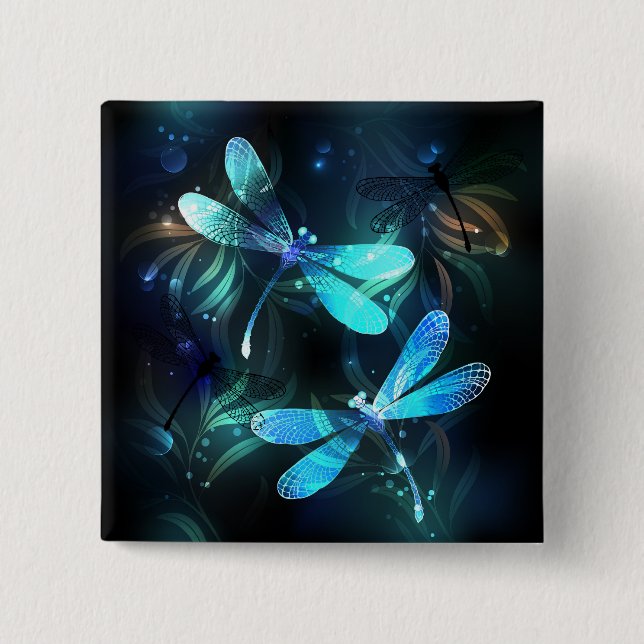 Lake Glowing Dragonflies 15 Cm Square Badge (Front)