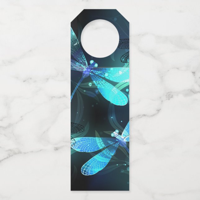 Lake Glowing Dragonflies Bottle Tag (Front)