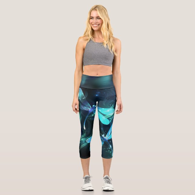 Lake Glowing Dragonflies Capri Leggings (Front)