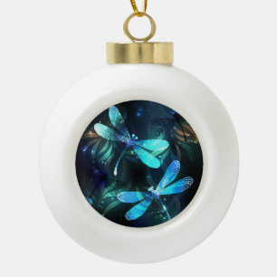 Lake Glowing Dragonflies Ceramic Ball Christmas Ornament