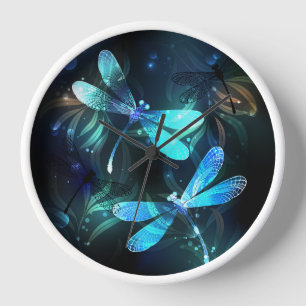 Lake Glowing Dragonflies Clock