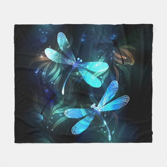 Lake Glowing Dragonflies Fleece Blanket (Front (Horizontal))