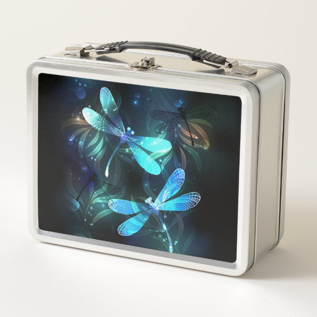 Lake Glowing Dragonflies Metal Lunch Box (Front)