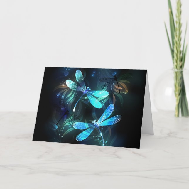 Lake Glowing Dragonflies Note Card (Front)