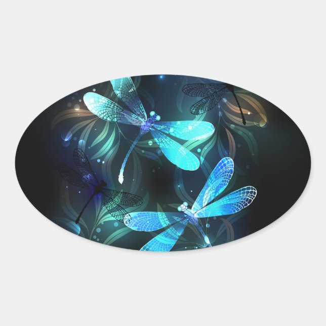 Lake Glowing Dragonflies Oval Sticker (Front)