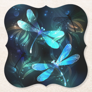 Lake Glowing Dragonflies Paper Coaster