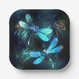 Lake Glowing Dragonflies Paper Plate