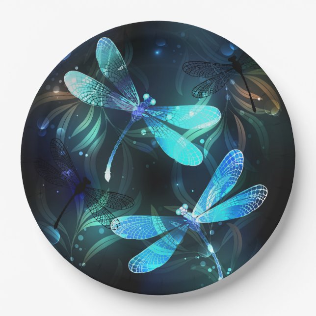 Lake Glowing Dragonflies Paper Plate (Front)