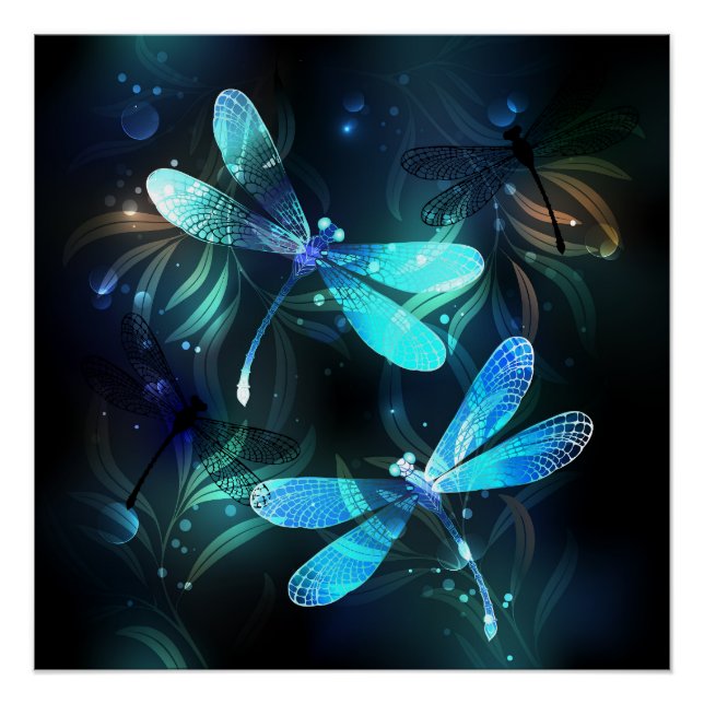 Lake Glowing Dragonflies Poster (Front)
