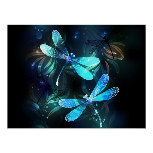Lake Glowing Dragonflies Poster (Front)