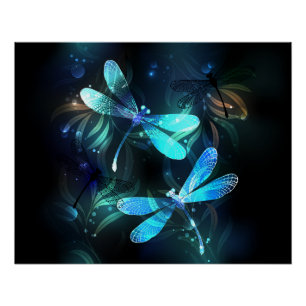 Lake Glowing Dragonflies Poster