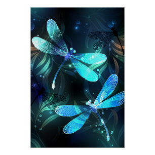 Lake Glowing Dragonflies Poster