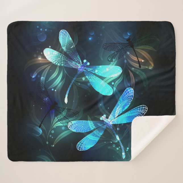 Lake Glowing Dragonflies Sherpa Blanket (Front (Horizontal))