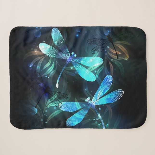 Lake Glowing Dragonflies Sherpa Blanket (Front (Horizontal))