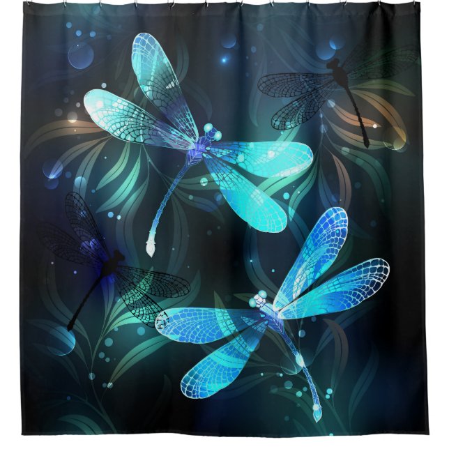 Lake Glowing Dragonflies Shower Curtain (Front)