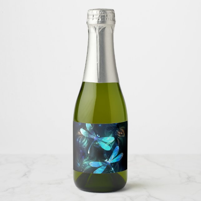 Lake Glowing Dragonflies Sparkling Wine Label (Front)