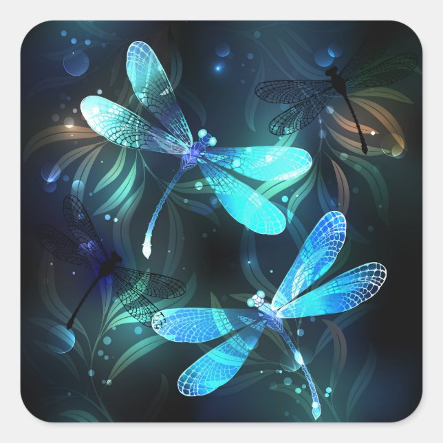 Lake Glowing Dragonflies Square Sticker (Front)