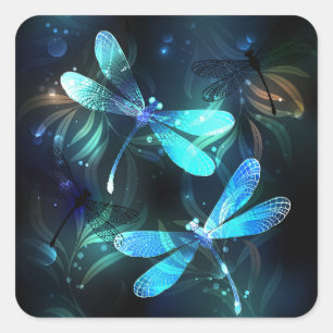 Lake Glowing Dragonflies Square Sticker