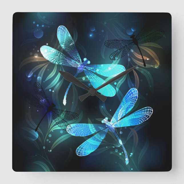 Lake Glowing Dragonflies Square Wall Clock (Front)