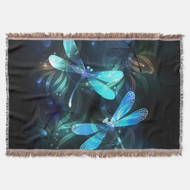 Lake Glowing Dragonflies Throw Blanket (Front)