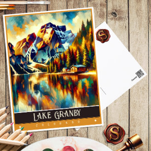 Lake Granby, Colorado Vintage Painting Postcard