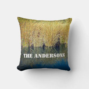 Lake Grass Water Reflection Family Name Nature Cushion
